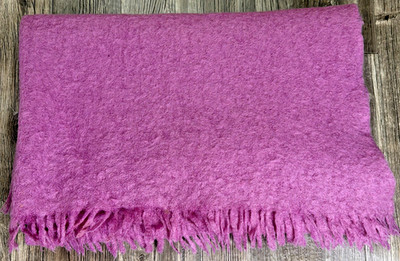 Vintage Heather Mist Scotland Mohair Wool Lavender Throw Blanket with Fringe