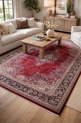 Antique Hand-Knit Area Rug 6 x 9 Traditional Wool Carpet Red Pink