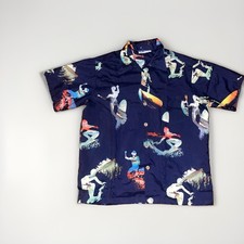 Ocean Pacific Sunwear Vtg Photo print Surfer Hawaiian Art Surfing SHIRT L Rare