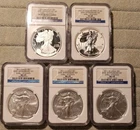 2011 American Silver Eagle 25th Anniversary 5 COIN FULL SET NGC Early Releases