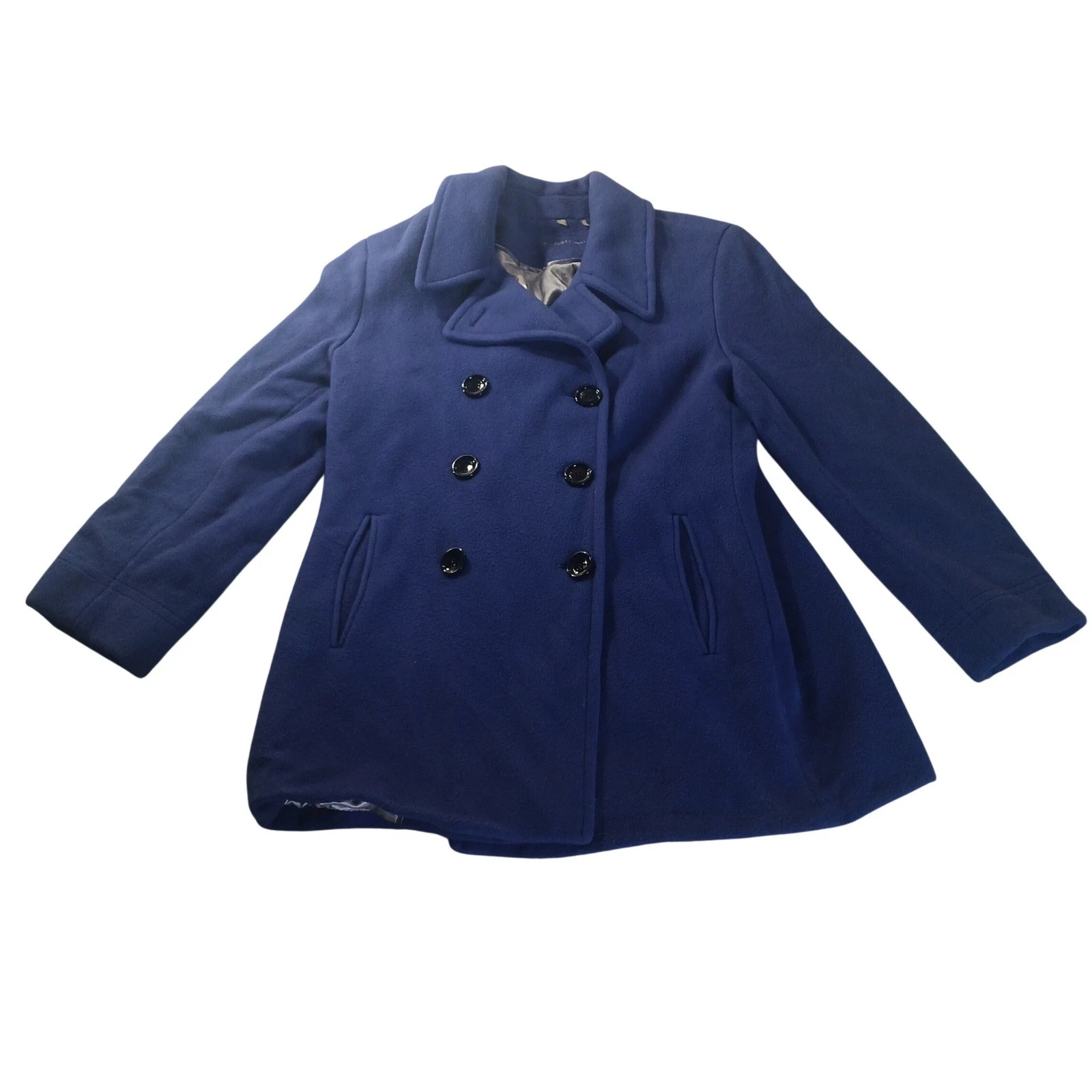 Calvin Klein Wool Blend Peacoat Blue 14 Double Breasted Classic Quiet Luxury