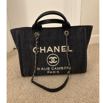 CHANEL Deauville Small Tote bag Blue Denim with Pouch