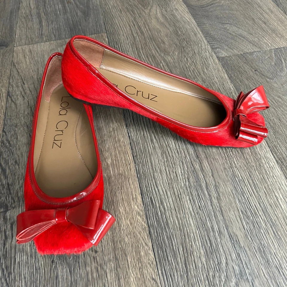Lola Cruz Rojo Puntera Cuadrada Arco Ballet Pisos UE Talla 39 Foto 2 de 4