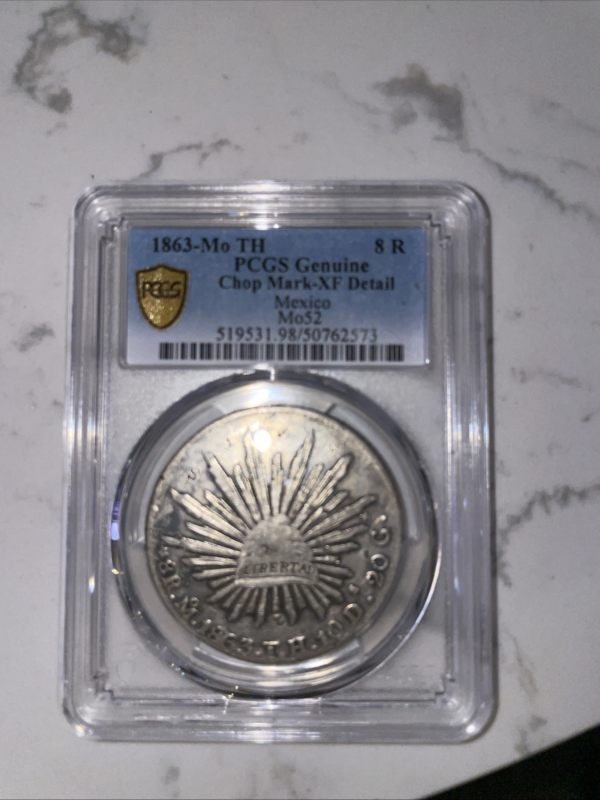 1863 Mexico Silver 8 Reales Genuine 1800's Libertad Dollar Chop Mark W/XF Detail