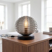 Tischlampe Glas Rauchgrau Schwarz E27 H:28 Cm Schlafzimmer Nachttisch Leuchte