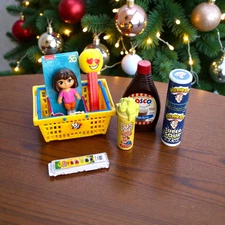 Zuru Mini Brands Lot Mix Of Food, Condiments, Baskets, PEZ Dispenser, Dora Doll