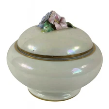 Antique JP Limoges Iridescent Porcelain Box Flowers Relief Belle Époque