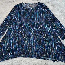 Rafaella Shirt Womens L Blue Blouse Sparkly Top Comfort Casual Stretch Preppy