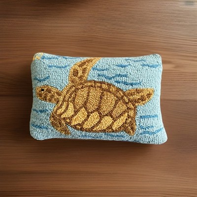 Chandler 4 Corners Hooked Pillow   Loggerhead Sea Turtle - Premium Down Filling!