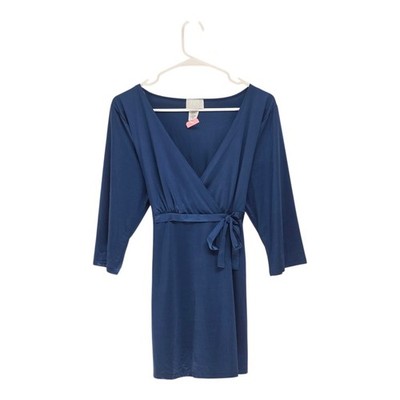 Women's Junior 2X or 3X Plus New Basix Edlee Navy Dressy Top Blouse Stretch Long