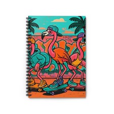 Spiral Notebook Student Journal Skateboarding Flamingos Urban Cool