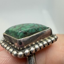 Vintage Sterling Silver Green Turquoise Ring Size 6 Beaded Navajo Style