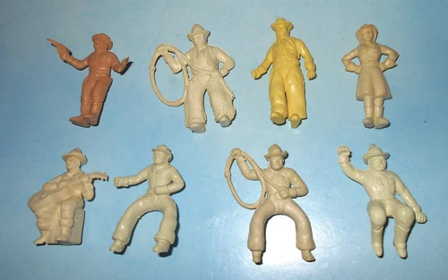 Vintage 1950s Marx Western Bar M Ranch Play Set Vinyl 60mm Cowboy Set of 8