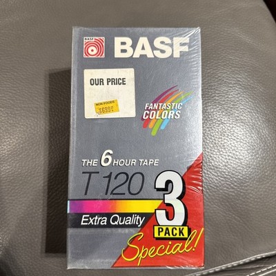 3 BASF Blank VHS Tape Pack Standard 6 Hours T120 Extra Quality VCR, NEW