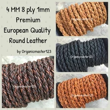 High Quality 4mm Brown Braided RoundLeather Cord 8 Ply 1mm Premium Europe
