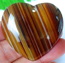 41x39x7mm Brown Stripes Onyx Agate Love Heart Healing Pendant Bead AD61125