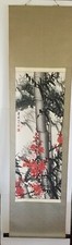 Hand Painted Chinese Watercolor Scroll Meihua Blossom 67x17 Wall Hang Fabric A5a