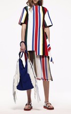980 Auth MARNI Black Striped Sheer SILK Skirt w/ Slip Lining Size 38 US 4