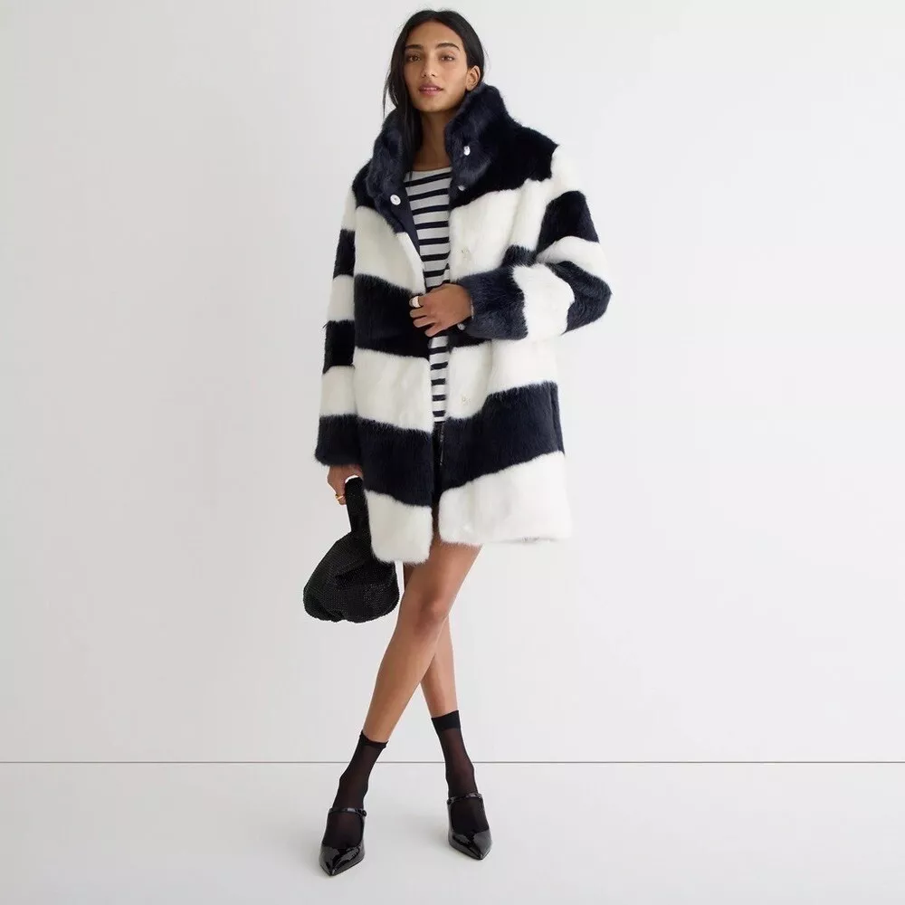 J.Crew Collection Faux Fur Topcoat in Stripe eBay