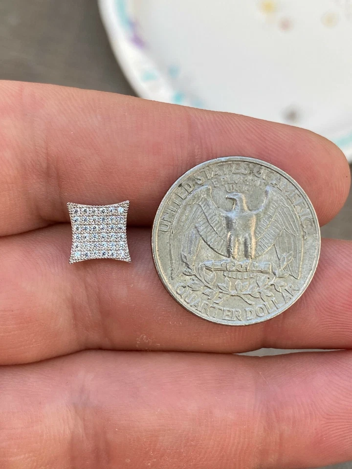 Pendientes cuadrados de cometa de hip hop de rapero helado de plata esterlina 925 real busto circonita cúbica Foto 4 de 4