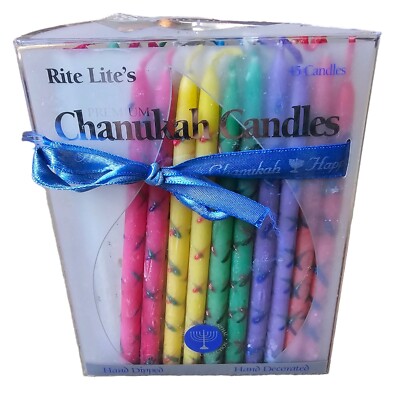 Rite Lite Premium Hand Dipped Chanukah Candles Open Box 35 -Count Multi Color