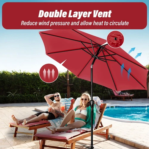 7.5ft/9/10ft Tan/Red Patio Umbrella Dining Table Outdoor Market Umbrella w/Crank - Bild 40 von 44