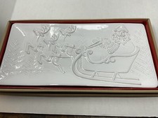 Mudpie platter Christmas Santa Reindeer Sleigh 16.5" Long, 8" Wide