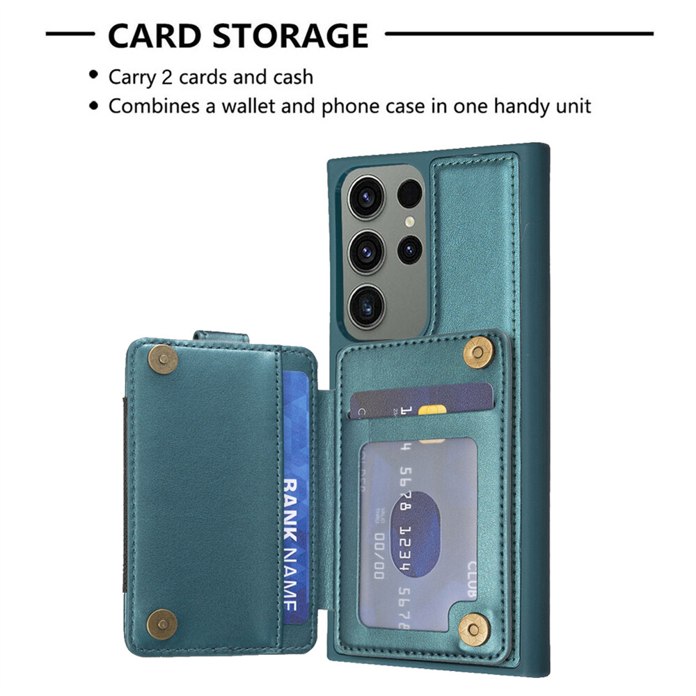 Slim Leather Ring Holder Back Cover with Card Slot for Samsung S23 Ultra S22+ S21 A54-image