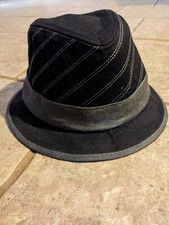 Fedora Hat Size S/M Black Gray Cotton Costume Dance Stripes