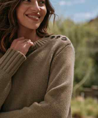 Jenni Kayne - Size Small S - Grace Crewneck Umbra Brown 100% Cashmere