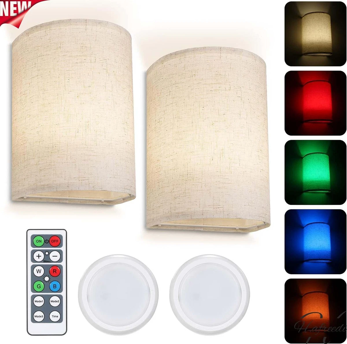 2Pcs Battery Operated Wall Lights Rechargeable 16 RGB Colors