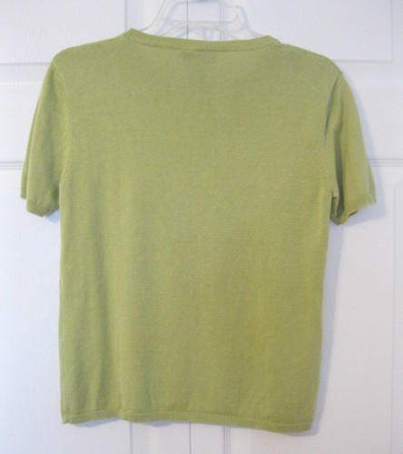 Green Silk Cotton Sweater Size S 6 8 M Fine Gauge Knit Shell S/S Drapers Damons - Picture 5 of 5