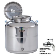 SANSONE CONTENITORE FUSTO OLIO SALDATO INOX EUROPA 30 Lt. CON RUBINETTO CROMATO