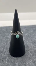 Oval Faux Turquoise Arrow Silver Tone Fashion Ring Size 6.5 Unmarked