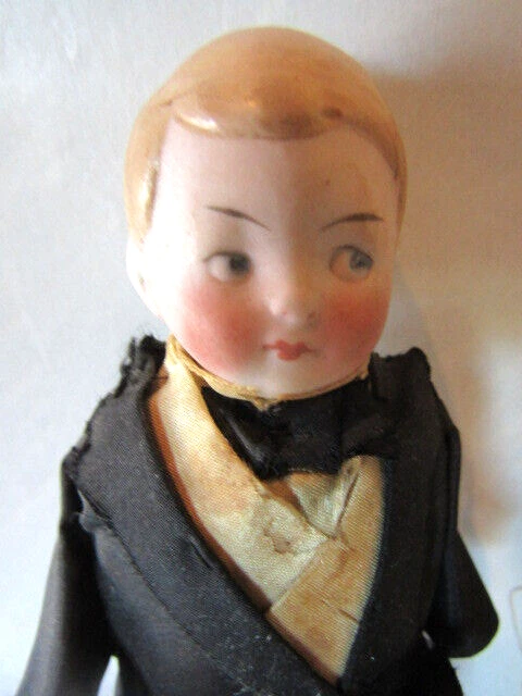 Pair Antique All Bisque Dolls Molded Hair Boy Doll Baby or Boy 