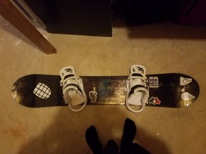 snowboard and boots