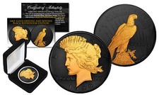 1922-1925 Genuine AU PEACE SILVER DOLLAR Coin 24K Gold & BLACK RUTHENIUM w/ BOX