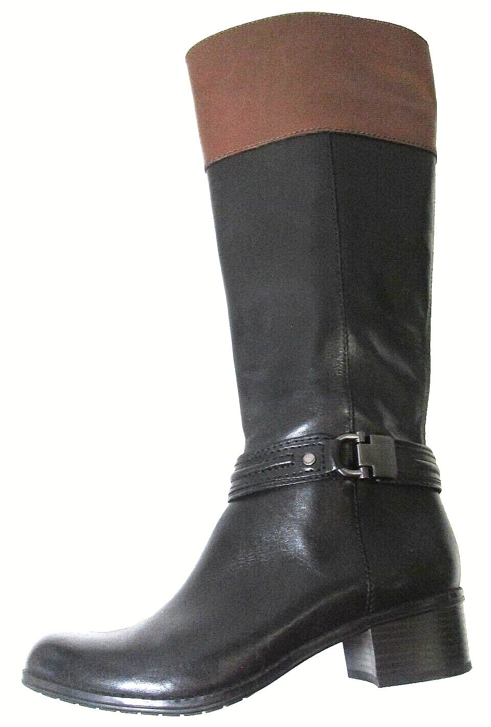 Bandolino Carlita Tall Side Zip Riding Boot Black/Brown Leather 6M LKN    B24