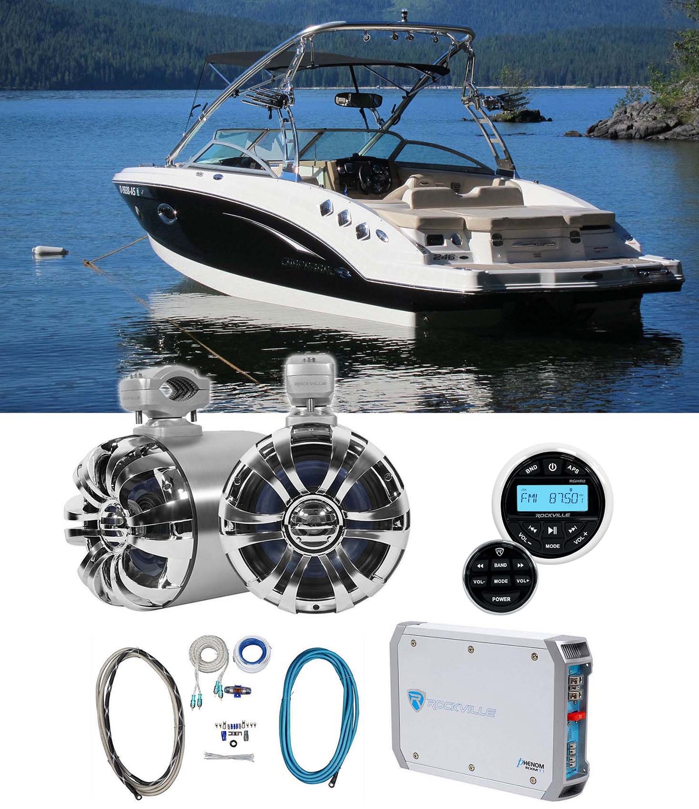 2 Поворотные колонки для морского вейкборда Rockville WB65 65 мощностью 600 Вт Усилитель Измерительный приемник