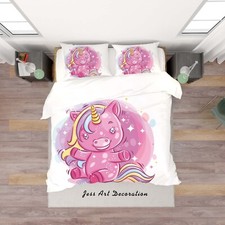 3D Unicorn Cartoon Kids Quilt Cover Set Duvet Cover Bedding Pillowcases