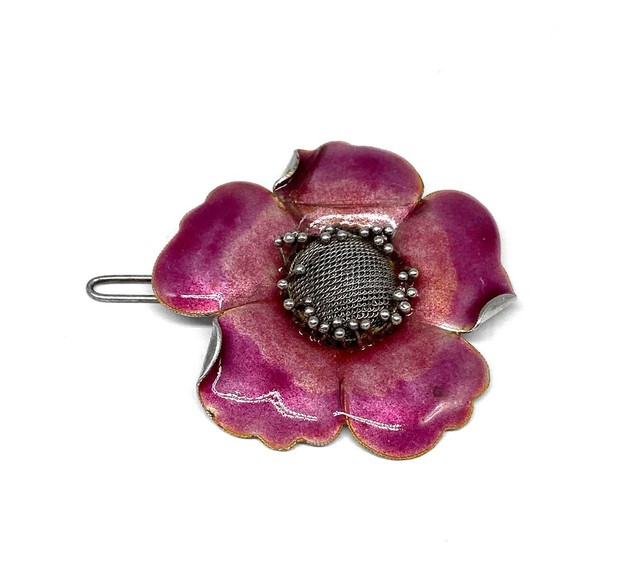 Antique/Vtg Chinese Export Silver Enamel CHERRY BLOSSOM Hair Clip Barrette Antique/Vtg Chinese Export Silver Enamel CHERRY BLOSSOM Hair Clip Barrette