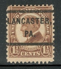 Sc # 633 ~ 1 1/2 cent Warren G. Harding Issue, Precancel, LANCASTER PA.