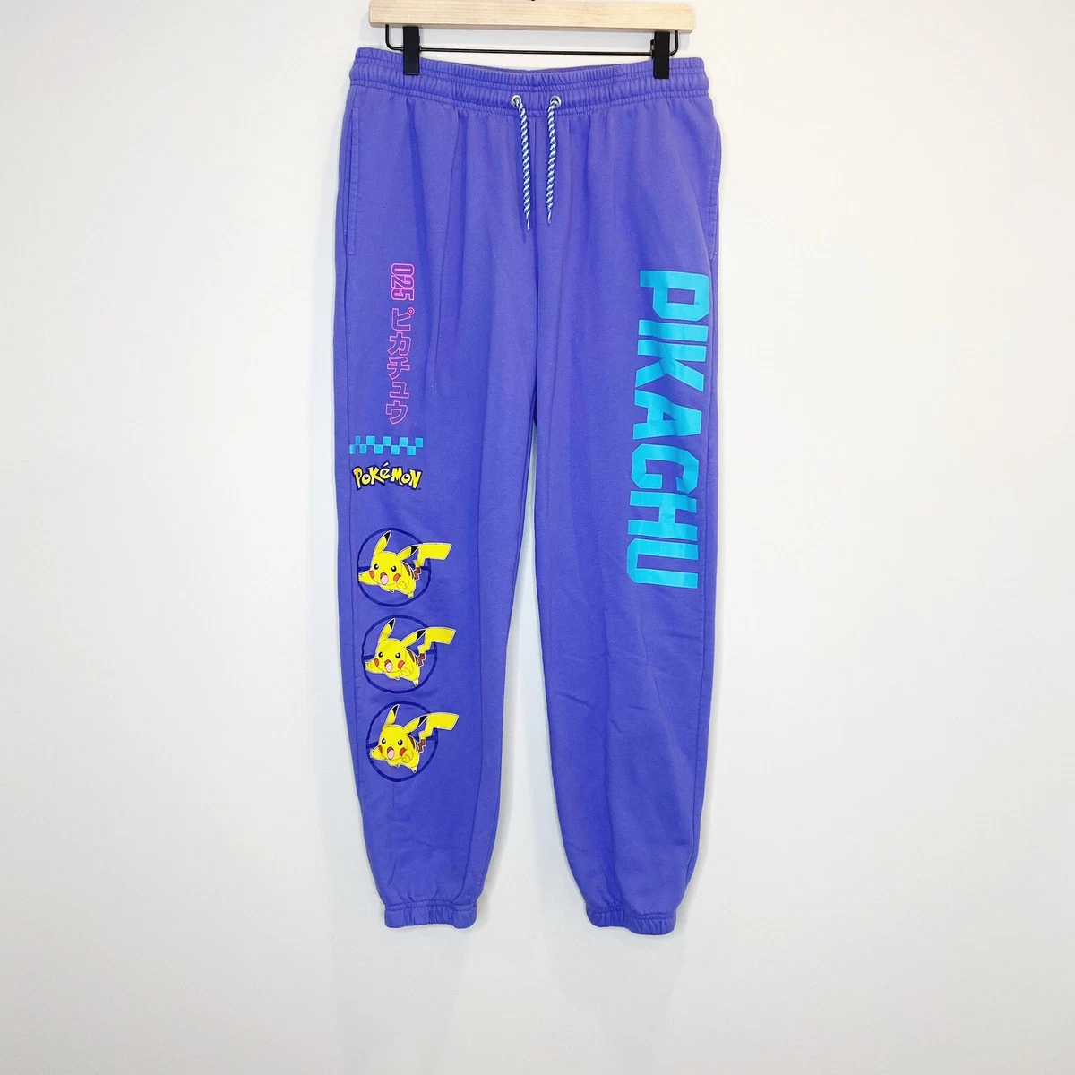 Pokemon Sweatpants Joggers Womens Large Purple Pikachu Spell Out