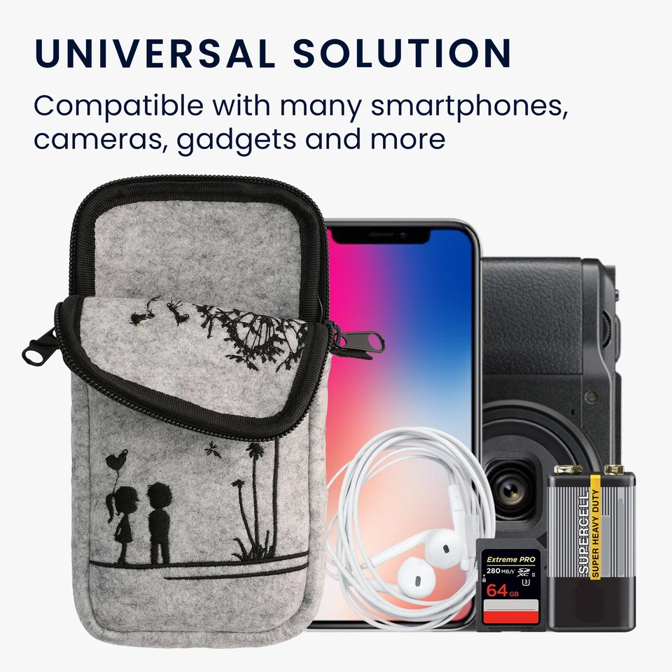 Custodia Feltro con Zip - Portacellulare a Tracolla - Porta Cellulare da Collo - Immagine 4 di 4