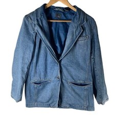 Vintage 90s Light Blue Denim Blazer Jazer Liz Wear Liz Claiborne PETITE 12