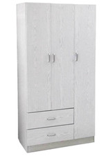 ARMADIO 3 ANTE 2 CASSETTI MODERNO BIANCO ROVERE SBIANCATO LEGNO MDF 180*90*42 cm