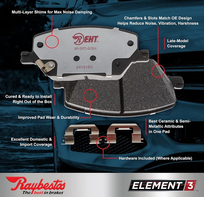 Pastillas de freno delanteras de repuesto Raybestos Element3 Pro Grade para Honda Civic 2004 Foto 4 de 4