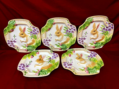 Valerie 3D Easter Spring Bunny Rabbit Set Of 5 Floral Luncheon Plates 9 1/2''