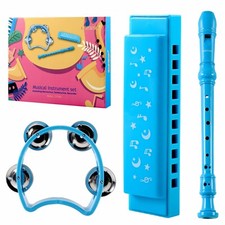 EASTTOP 3Pcs Musical Instrument Set Includs Harmonica Flute Tambourine for Kids