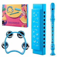 EASTTOP Children's Toy Set Kid Musical Instrument Set Harmonica Flute Tambourine